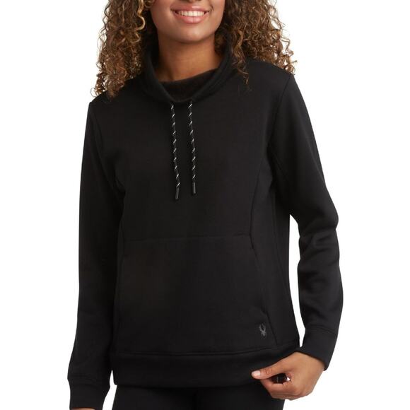 Spyder Women's Fur Lined Cowl Neck Pullover Sweatshirt Black Size Medium Mink - Picture 1 of 8